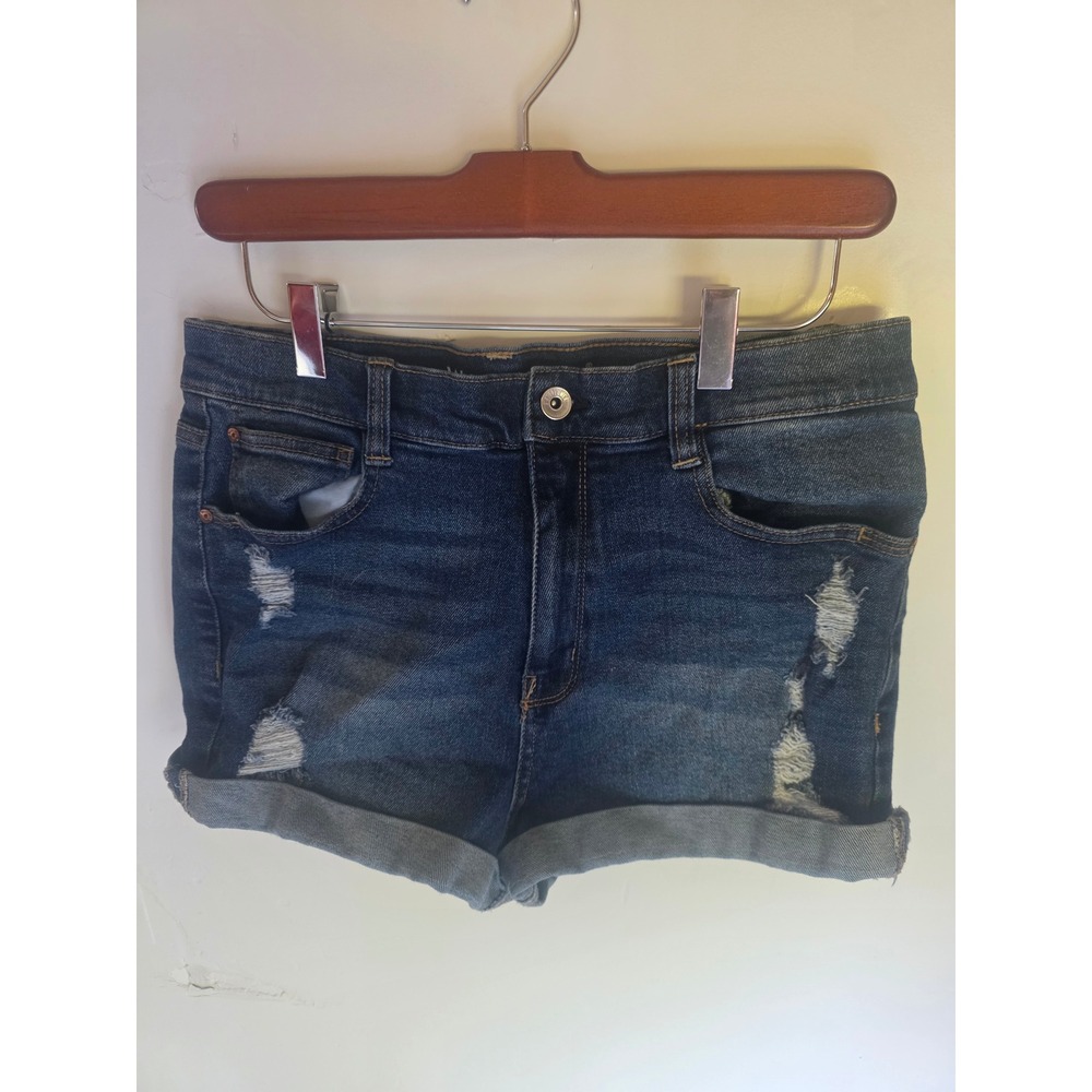 Wallflower Stellar High Rise Distressed Denim Shorts Dark Wash Size 13 WFJ11851O